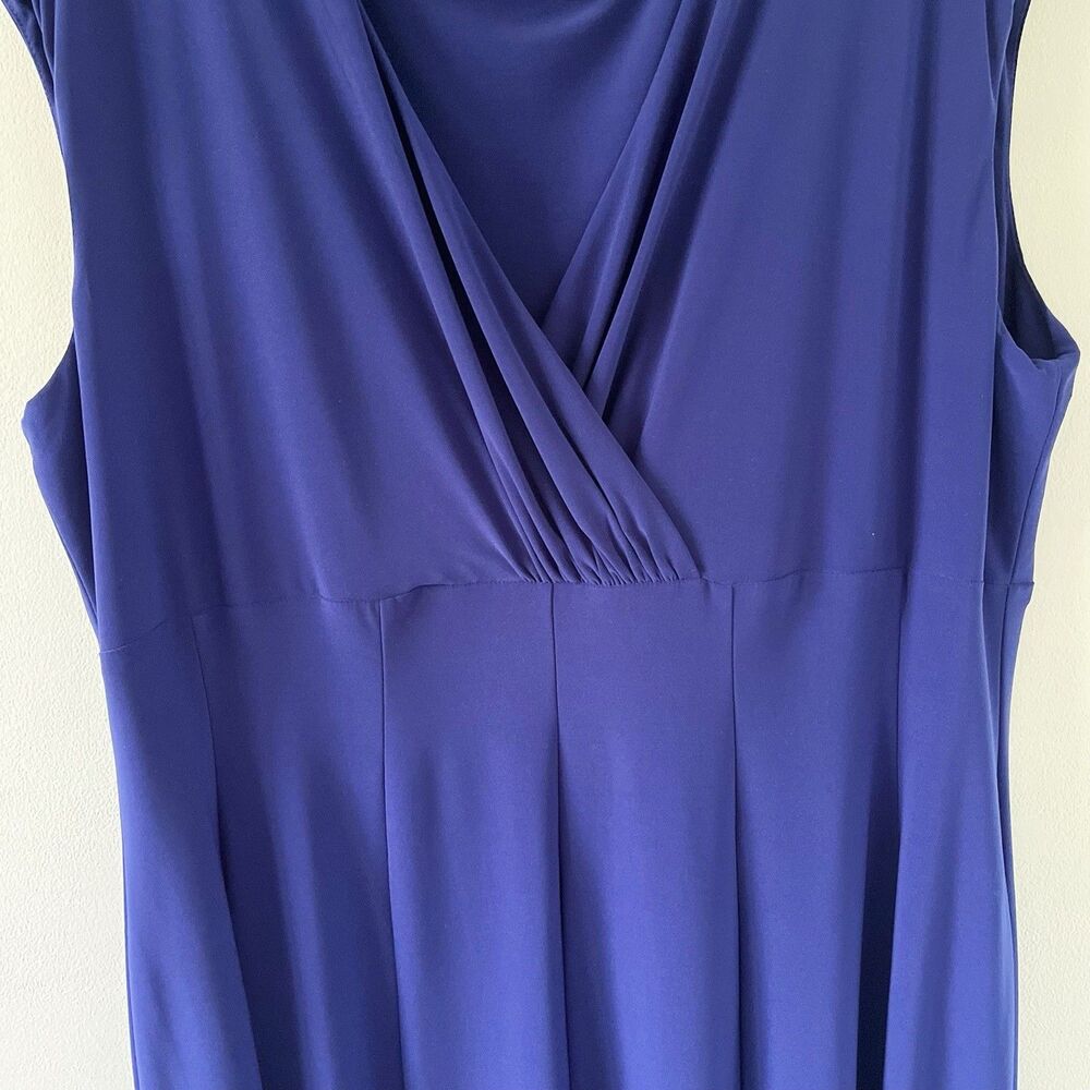 Lauren Ralph Lauren 20W Midnight Blue Empire Aline Stretch Shift Dress V-Neck - Picture 3 of 14